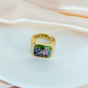 Custom Photo Ring, Personalised Ring,Personalized Signet Ring with Photo,Square Signet Ring,Photo Ring,Mother's Day Gift,Memorial Gift image 4