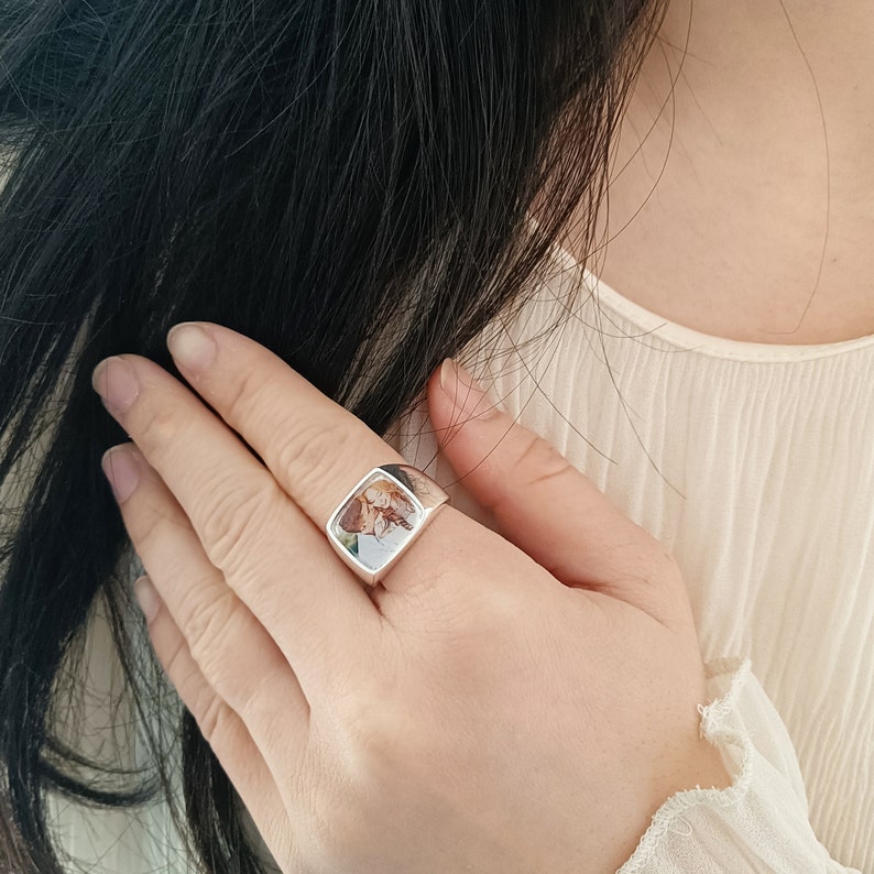 Custom Photo Ring, Personalised Ring,Personalized Signet Ring with Photo,Square Signet Ring,Photo Ring,Mother's Day Gift,Memorial Gift image 5