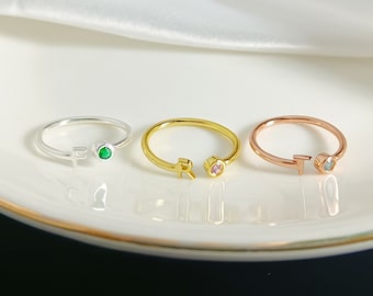 Personalized Birthstone Ring, Custom Letter Ring, Stacking Birthstone Rings,Initial Ring,Minimalist Ring,Gifts for Her,Mothers Day Gift