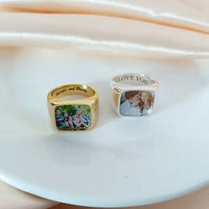 Custom Photo Ring, Personalised Ring,Personalized Signet Ring with Photo,Square Signet Ring,Photo Ring,Mother's Day Gift,Memorial Gift image 3