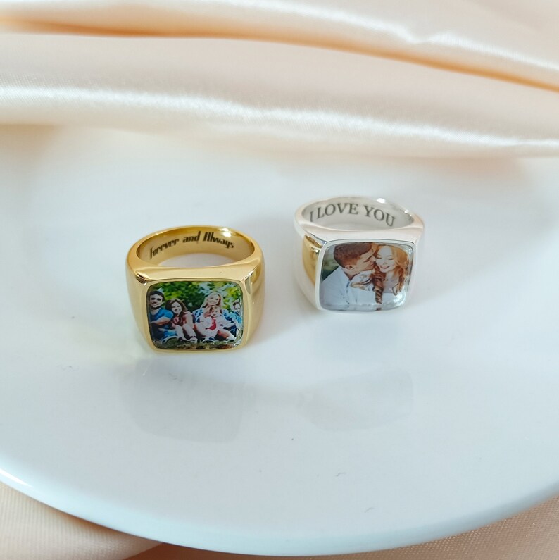 Custom Photo Ring, Personalised Ring,Personalized Signet Ring with Photo,Square Signet Ring,Photo Ring,Mother's Day Gift,Memorial Gift image 3