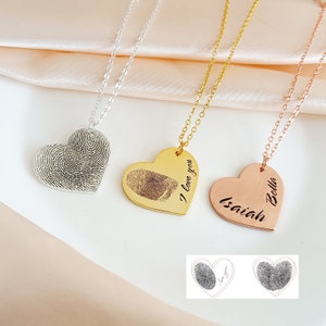 Actual Fingerprint Necklace ,Handwriting Heart Necklace,Engraved Fingerprint  Necklace,Custom Heart Charm,Gift For Her,Personalized Necklace