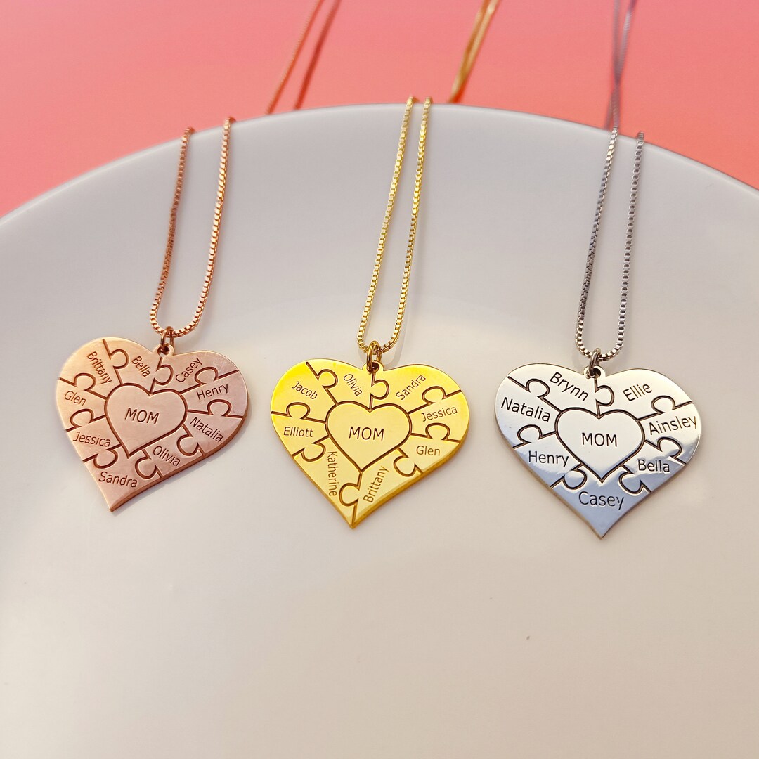 Personalized Heart Puzzle Necklace Custom Name Puzzle Necklace