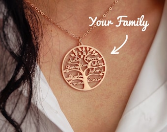 Collier d'arbre généalogique • Collier de nom de famille personnalisé • Collier de nom personnalisé • Cadeau pour maman • Collier de noms multiples