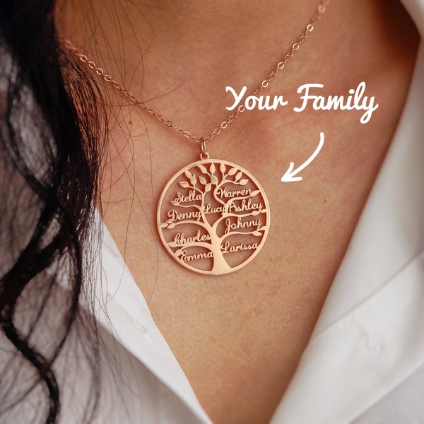 Collier d'arbre généalogique • Collier de nom de famille personnalisé • Collier de nom personnalisé • Cadeau pour maman • Collier de noms multiples