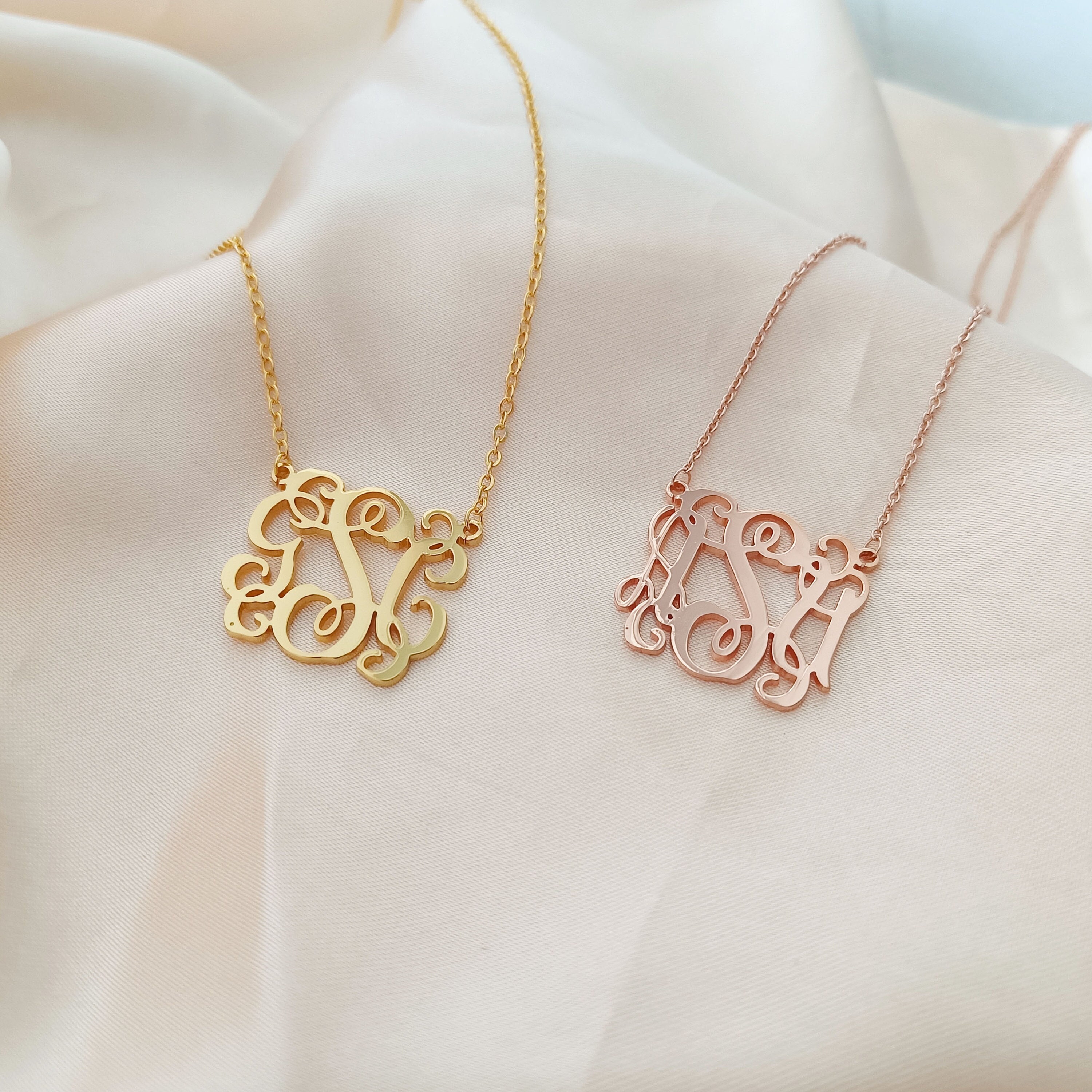 Solid gold shop monogram necklace