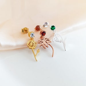 Pendientes de flores de nacimiento personalizados, pendientes de piedra de nacimiento, regalo de cumpleaños para ella, pendientes de flores y piedras de nacimiento del mes de nacimiento, regalo de Navidad