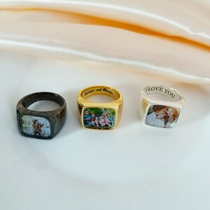 Custom Photo Ring, Personalised Ring,Personalized Signet Ring with Photo,Square Signet Ring,Photo Ring,Mother's Day Gift,Memorial Gift image 2