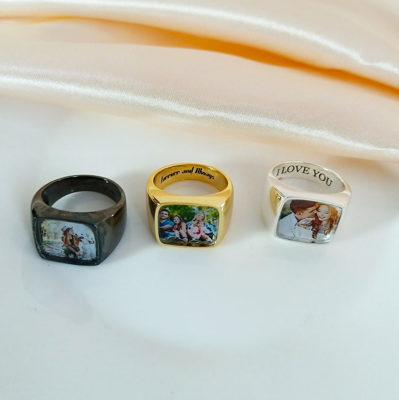 Custom Photo Ring, Personalised Ring,Personalized Signet Ring with Photo,Square Signet Ring,Photo Ring,Mother's Day Gift,Memorial Gift image 2