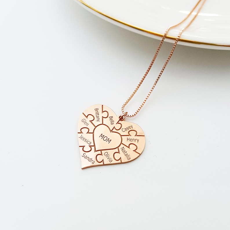 Personalized Heart Puzzle Necklace Custom Name Puzzle Necklace Personalized Family Name Necklace Heart Necklace Gift For Mother image 7