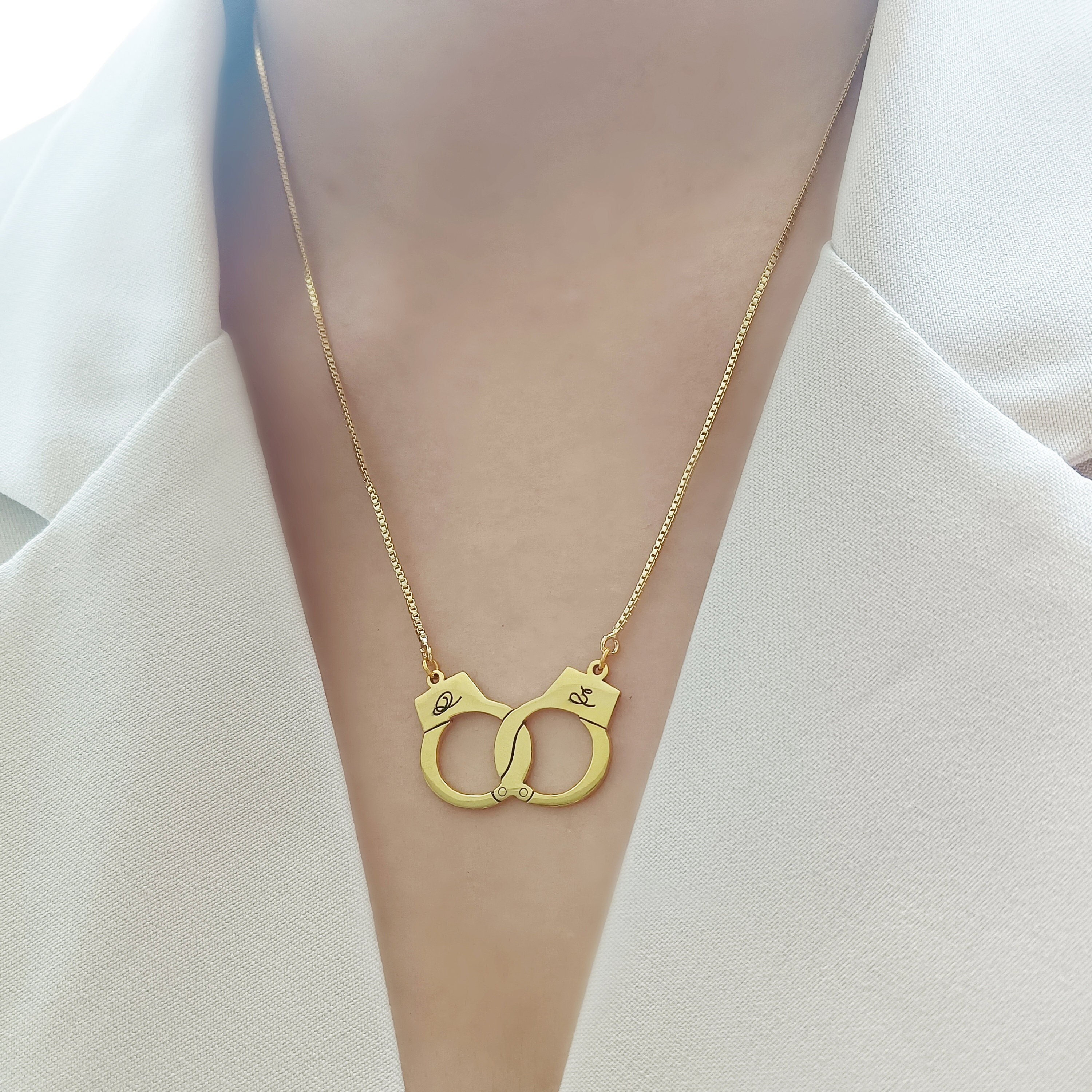 10K Yellow Gold Handcuffs Pendant – Movable Charm, 15mm Length, 11mm Width, For Necklace - View #7