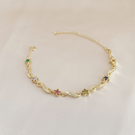 Family Birthstone Name Bracelet • Personalized Birthstone Bracelet • Custom Name Bracelet • Gift for Her • Gift for Mom • Personalized Gifts