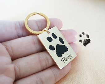 Tatsächliche Pfotenabdruck Schlüsselbund, personalisierte Katze Hund Nase Pfotenabdruck Schlüsselbund, individuelle Hundepfotenabdruck, Haustier-Denkmal, Haustier-Liebhaber-Geschenk, Haustier-Namen-Schmuck