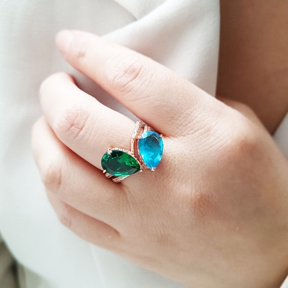 Personalized Birthstone Ring Two Birthstone Ring Combination Stone Ring Valentine Day Gift Birthstone Jewelry