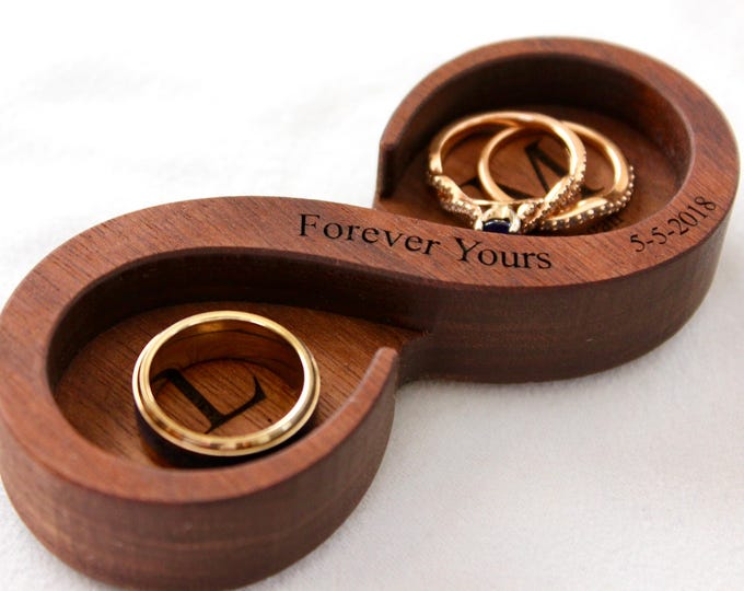 Infinity Ring Dish for Engagement- Custom Wood Ring Holder for Couples, Newlywed gifts, Engagements, Wedding, Bridal Shower, & Anniversaries