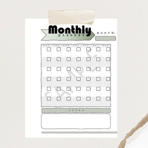 Printable Monthly Planner Digital Download Retro Green