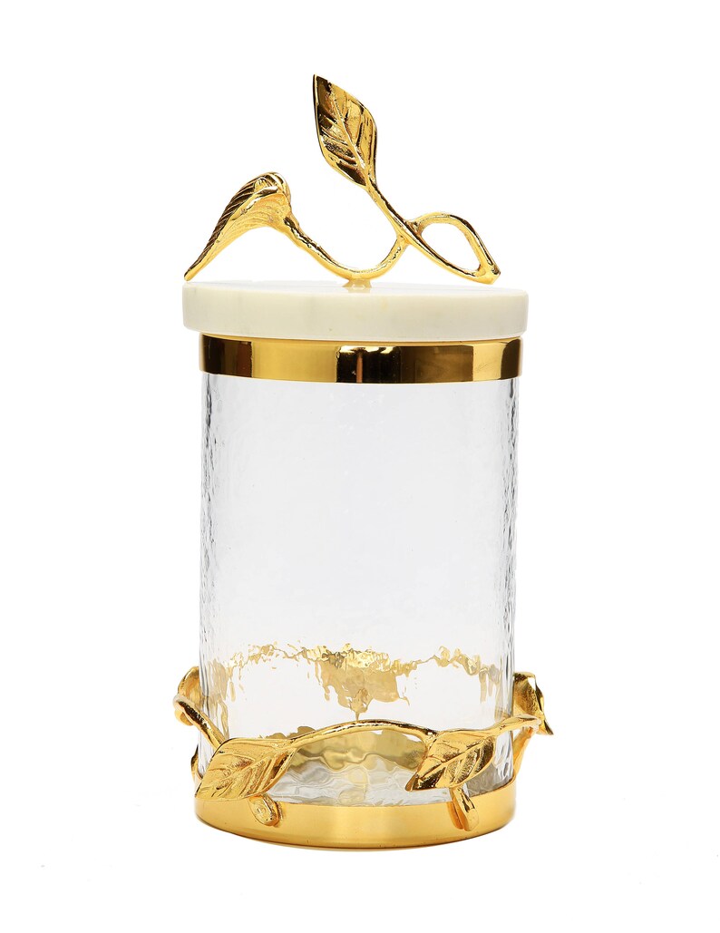 Glass Canister Gold Leaf Design and Marble Lid Etsy