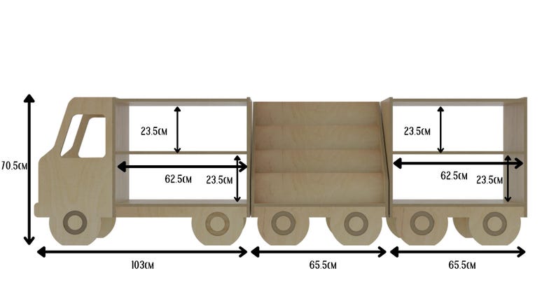 Libreria a forma di camioncino in legno per bambini, organizer per giocattoli Montessori, libreria per cameretta, scaffale per la stanza dei giochi dei più piccoli, mobili in legno per bambini. immagine 10