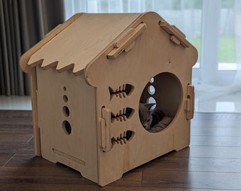 Maison en bois personnalisée pour un seul animal de compagnie Maison en bois d'intérieur élégante pour chats et chiens