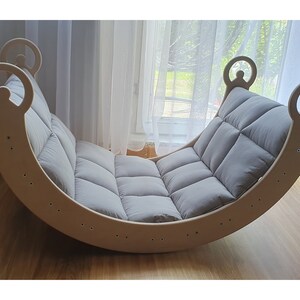 Wooden Rocker with Grey Optional Cushion Climbing Wall Slide and Tabletop Climbing Arch Montessori Climber Plywood Swing Rocking Chair Toy zdjęcie 8