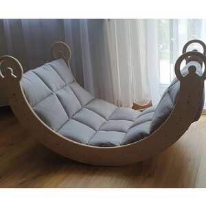 Wooden Rocker with Grey Optional Cushion Climbing Wall Slide and Tabletop Climbing Arch Montessori Climber Plywood Swing Rocking Chair Toy zdjęcie 9