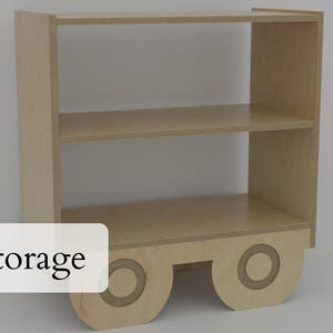 Libreria a forma di camioncino in legno per bambini, organizer per giocattoli Montessori, libreria per cameretta, scaffale per la stanza dei giochi dei più piccoli, mobili in legno per bambini. immagine 9