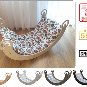 Handmade Natural Wooden Rocker with pillow, Gift for Baby Gift for Toddler