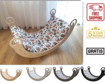 Handmade Natural Wooden Rocker with pillow, Gift for Baby Gift for Toddler