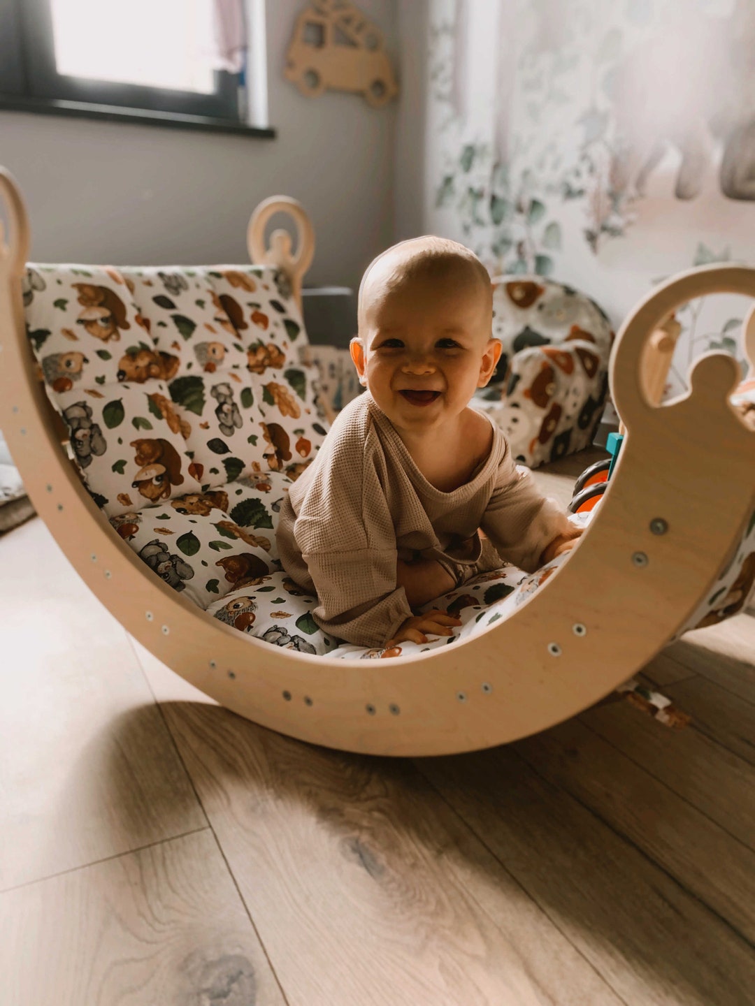 Handmade Natural Wooden Rocker With Pillow Gift for Baby Gift for ...