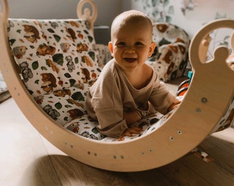 Handmade Natural Wooden Rocker With Pillow Gift for Baby Gift for