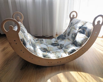 Wooden Rocker with Optional Rhombs Cushion Climbing Wall Slide and Tabletop Climbing Arch Montessori Climber Plywood Swing Rocking