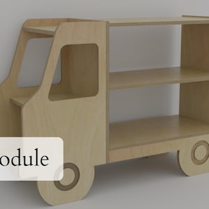 Libreria a forma di camioncino in legno per bambini, organizer per giocattoli Montessori, libreria per cameretta, scaffale per la stanza dei giochi dei più piccoli, mobili in legno per bambini. immagine 7