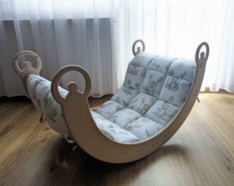 Bascule en bois avec coussin d’animaux africains en option, toboggan mural d’escalade et arche d’escalade de table Montessori grimpeur contreplaqué balançoire à bascule