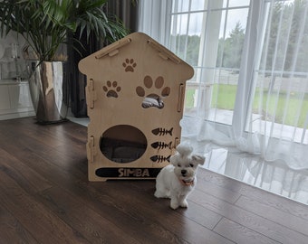 Casa para mascotas de madera de varios niveles de primera calidad, elaborada por expertos con madera contrachapada de alta calidad Casa interior para perros y gatos