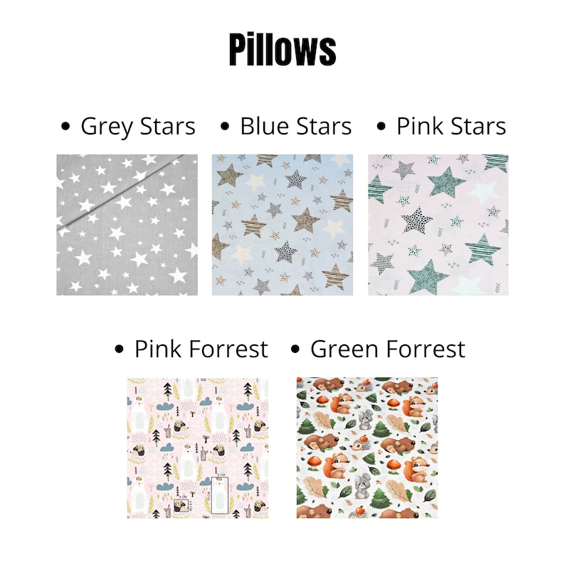 Pode incluir: Um conjunto de seis capas de almofada com padr&otilde;es diferentes. Os padr&otilde;es incluem estrelas cinzas, estrelas azuis, estrelas cor-de-rosa, animais da floresta cor-de-rosa e animais da floresta verde. As capas de almofada s&atilde;o todas feitas de um tecido macio e confort&aacute;vel.
