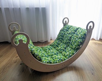 Bascule en bois avec coussin d’artisanat vert en option, toboggan mural d’escalade et arche d’escalade de table Montessori grimpeur contreplaqué balançoire à bascule