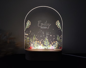 Personalized night light with plants for baby, baby gift birth, night light baby, Personalized Gift, Personalized baby lamp Present for kid