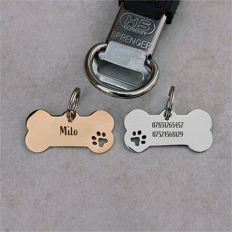 Stainless Steel Bone Pet ID Tag Dog Paw Collar Accessories bild 3