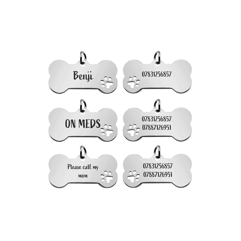 Stainless Steel Bone Pet ID Tag Dog Paw Collar Accessories bild 5
