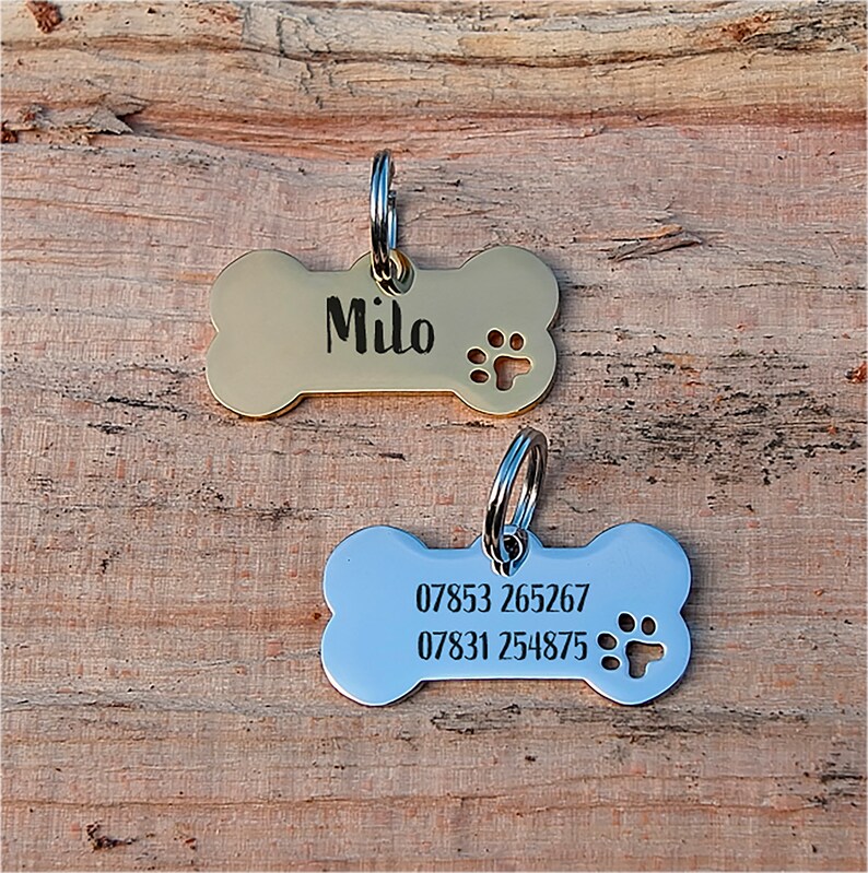 Stainless Steel Bone Pet ID Tag Dog Paw Collar Accessories bild 2