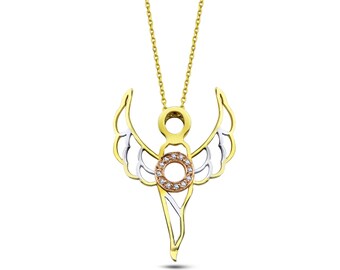 Damenkette Engel Anhänger 585 Gold Erzengel der Weisheit Zadkiel mit Diamanten