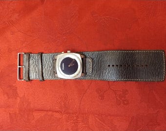 Vintage Fossil Robot men's black leather watch