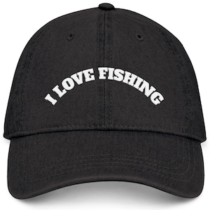 Embroidered Denim Hat, I Love Fishing Cap, Fisherman Gift, Outdoor Apparel, Fishing Enthusiast Accessories