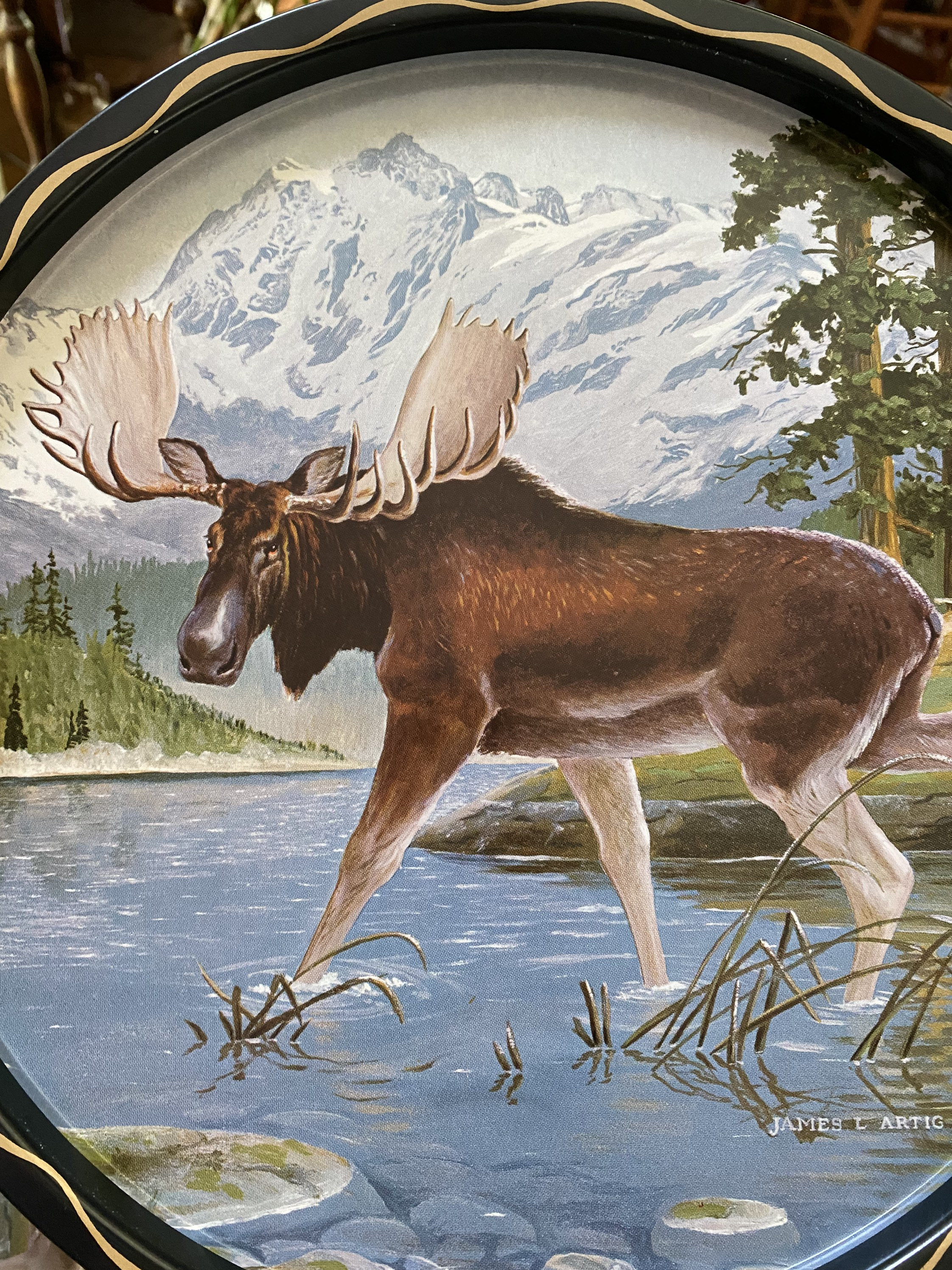 McKee社l／月桂樹柄のの中皿3枚セット　レア アメリカンヴィンテージ Vintage Elk Tin Serving Trays Plates 1950s Set of 4 Wildlife