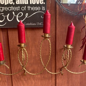 Vintage Twisted Wire Homeco Metal Wall Sconce 5 Taper Candle Holders Wall Decor Gold Painted 1980s Home Interiors Valentine’s Day
