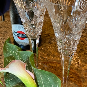 Waterford Crystal Millineum Series Prosperity Thanksgiving Stemware Set of 2 Champagne Flutes Etched Wheat Autumn Fall