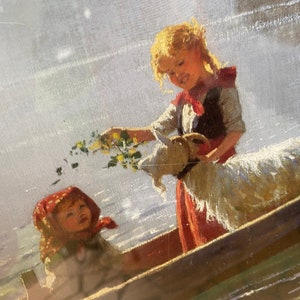 Hans Dohl Print Silver Frame Plexiglass Girls in Boat with Goat The Framing Center