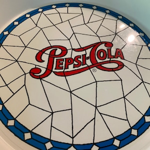 Vintage PepsiCola Plastic Serving Tray Stained Glass Pattern Red White Blue Father’s Day Home Decor Wall Hanging Signs