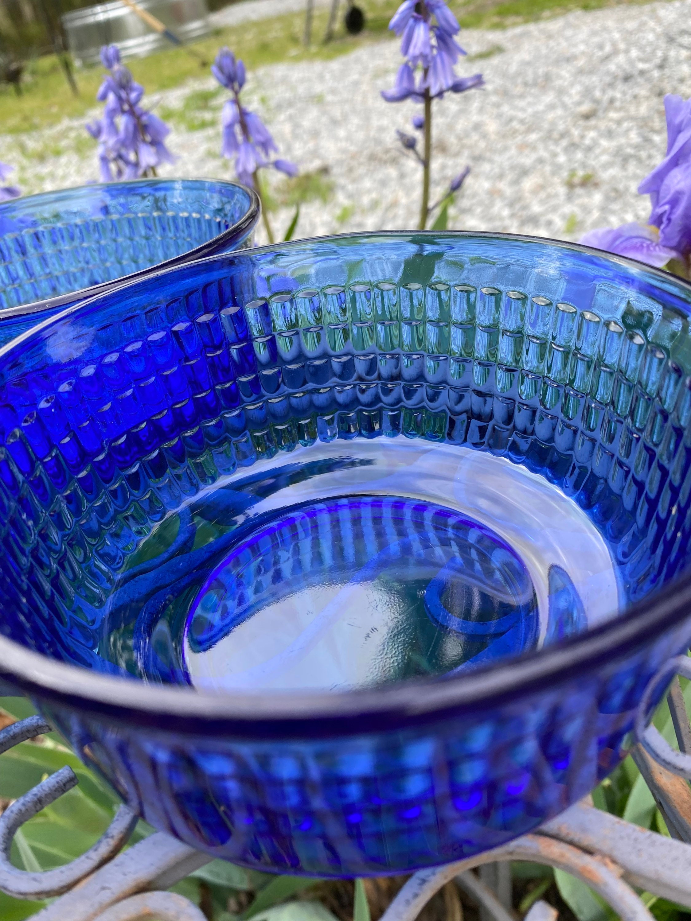 Okuna Outpost Set of 6 Blue Rim Mexican Glassware, 14 oz Cobalt Hand Blown  Drinking Glasses