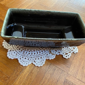 Hull USA Vase Planter Dark Olive Green Brown Dripware Footed Rectangular Planter  F78 Pre-1950’s MCM